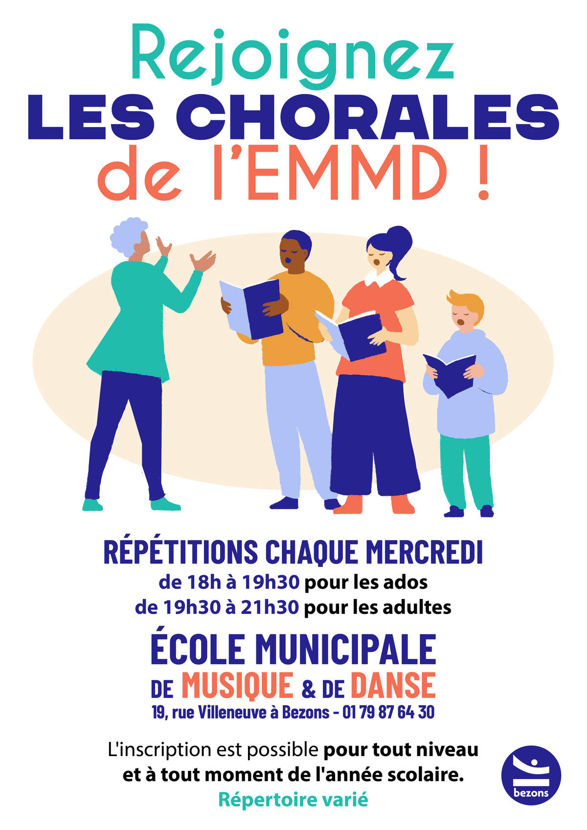 Rejoignez les chorales de l'EMMD ! Répétitions le mercredi soir. Information auprès de l'école municipale de musique et de danse